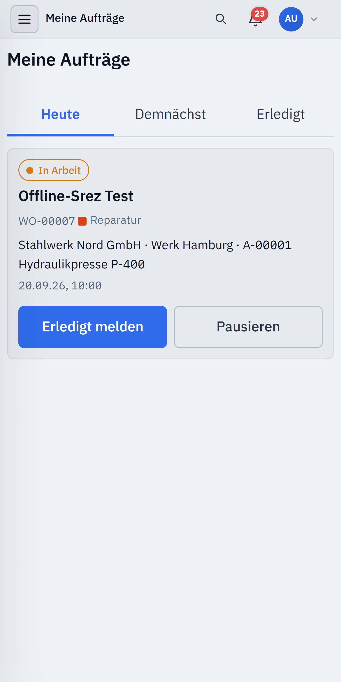 Meine Aufträge auf dem Telefon